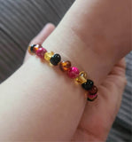 Child Cherry Bomb Pink Jasper and Rainbow Baltic Amber Anklet Bracelet Love Amber X