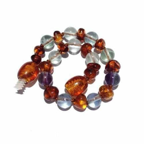 Child Dark Brigid Fluorite and Cognac Baltic Amber Anklet Bracelet Love Amber X