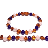 Child Dark Tara Amethyst Rose Quartz Cognac Baltic Amber Anklet Bracelet Love Amber X