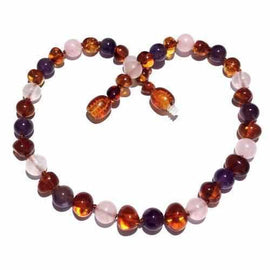 Child Dark Tara Cognac Baltic Amber Amethyst Rose Quartz Necklace Love Amber X