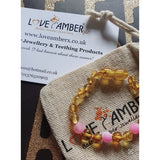 Child Honeysuckle Pink Agate Polished Honey Baltic Amber Anklet Bracelet Love Amber X