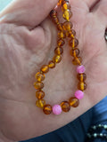 Child Honeysuckle Pink Agate Polished Honey Baltic Amber Anklet Bracelet Love Amber X