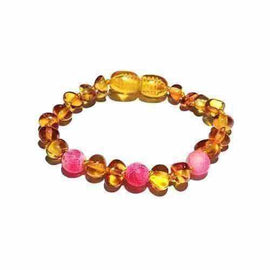 Child Honeysuckle Pink Agate Polished Honey Baltic Amber Anklet Bracelet Love Amber X