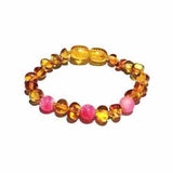 Child Honeysuckle Pink Agate Polished Honey Baltic Amber Anklet Bracelet Love Amber X