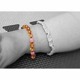 Child Honeysuckle Pink Agate Polished Honey Baltic Amber Anklet Bracelet Love Amber X