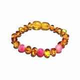 Child Honeysuckle Pink Agate Polished Honey Baltic Amber Anklet Bracelet Love Amber X