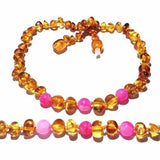 Child Honeysuckle Polished Honey Baltic Amber Pink Agate Gemstone Necklace Love Amber X