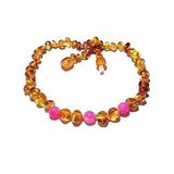 Child Honeysuckle Polished Honey Baltic Amber Pink Agate Gemstone Necklace Love Amber X