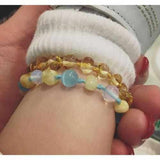 Child Ice Blue Cats Eyes Opalite and Butterscotch Baltic Amber Anklet Bracelet Love Amber X