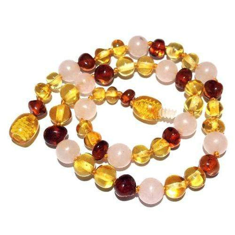 Child Kate Cognac & Honey Baltic Amber Rose Quartz Necklace Love Amber X