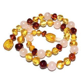 Child Kate Cognac & Honey Baltic Amber Rose Quartz Necklace Love Amber X