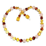 Child Kate Cognac & Honey Baltic Amber Rose Quartz Necklace Love Amber X