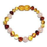 Child Kate Rose Quartz Cognac & Honey Baltic Amber Anklet Bracelet Love Amber X