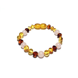 Child Kate Rose Quartz Cognac & Honey Baltic Amber Anklet Bracelet Love Amber X