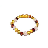 Child Kate Rose Quartz Cognac & Honey Baltic Amber Anklet Bracelet Love Amber X