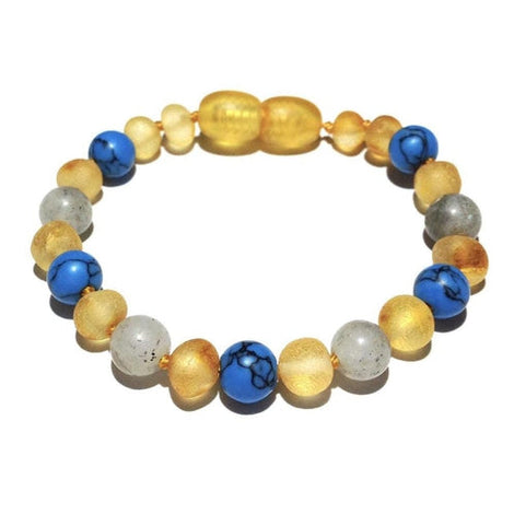 Child Lagoon Raw Honey Blue Howlite Labradorite Baltic Amber Anklet Calming Bracelet Love Amber X