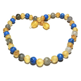 Child Lagoon Raw Honey Blue Howlite Labradorite Baltic Amber Calming Necklace Love Amber X