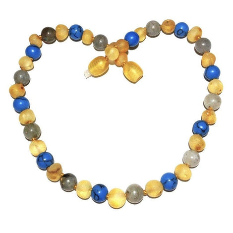Child Lagoon Raw Honey Blue Howlite Labradorite Baltic Amber Calming Necklace Love Amber X