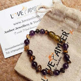 Child Layla Amethyst and Green Baltic Amber Anklet Bracelet Love Amber X