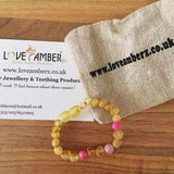 Child Nurture Raw Honey Pink Dragon Agate Baltic Amber Anklet Bracelet Love Amber X