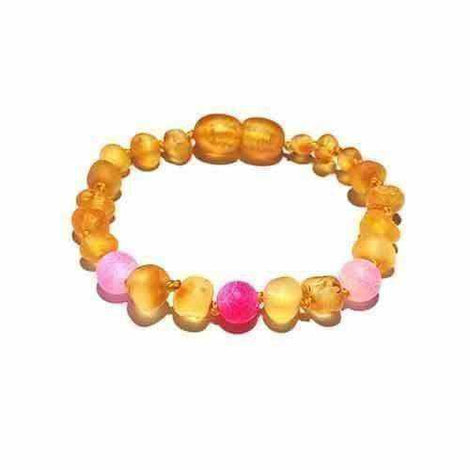 Child Nurture Raw Honey Pink Dragon Agate Baltic Amber Anklet Bracelet Love Amber X