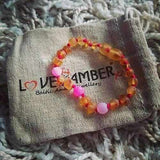 Child Nurture Raw Honey Pink Dragon Agate Baltic Amber Anklet Bracelet Love Amber X