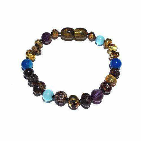 Child Ocean Amethyst Blue Cats Eyes Agate Green Baltic Amber Anklet Bracelet Love Amber X