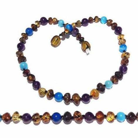 Child Ocean Green Baltic Amber Amethyst Blue Cats Eyes Necklace Love Amber X