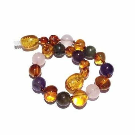 Child Olivia Amethyst Rose Quartz Labradorite Cognac Baltic Amber Anklet Bracelet Love Amber X