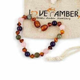 Child Olivia Amethyst Rose Quartz Labradorite Cognac Baltic Amber Anklet Bracelet Love Amber X