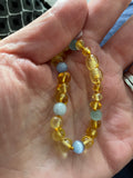 Child Paradise Blue Cats Eyes Aquamarine Gemstones Baltic Amber Anklet Bracelet Love Amber X