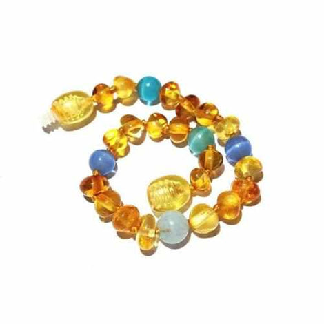 Child Paradise Blue Cats Eyes Aquamarine Gemstones Baltic Amber Anklet Bracelet Love Amber X