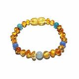 Child Paradise Blue Cats Eyes Aquamarine Gemstones Baltic Amber Anklet Bracelet Love Amber X