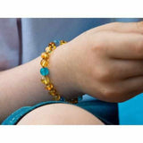 Child Paradise Blue Cats Eyes Aquamarine Gemstones Baltic Amber Anklet Bracelet Love Amber X