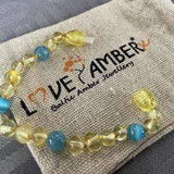 Child Paradiso Blue Cats Eyes Aquamarine Gemstones Baltic Amber Anklet Bracelet Love Amber X