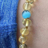 Child Paradiso Blue Cats Eyes Aquamarine Gemstones Baltic Amber Anklet Bracelet Love Amber X