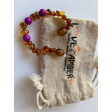 Child Plumberry Purple Howlite and Polished Cognac Baltic Amber Anklet Bracelet Love Amber X
