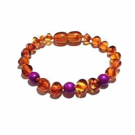 Child Plumberry Purple Howlite and Polished Cognac Baltic Amber Anklet Bracelet Love Amber X