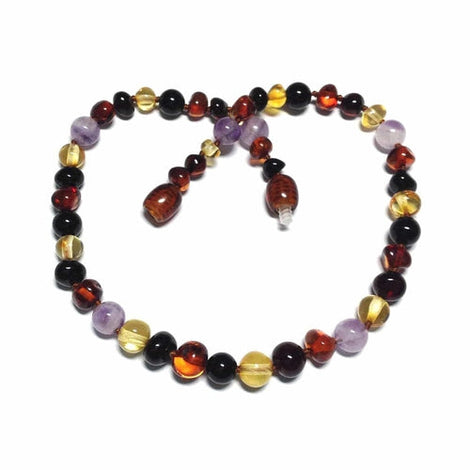 Child Shanti Shungite Amethyst Rainbow Mixed Baltic Amber Necklace Love Amber X