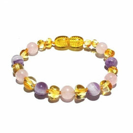 Child Tara Amethyst Purple Rose Quartz Gemstones Baltic Amber Anklet Bracelet Love Amber X