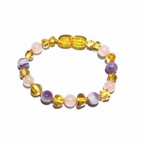 Child Tara Amethyst Purple Rose Quartz Gemstones Baltic Amber Anklet Bracelet Love Amber X