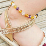 Child Tara Amethyst Purple Rose Quartz Gemstones Baltic Amber Anklet Bracelet Love Amber X