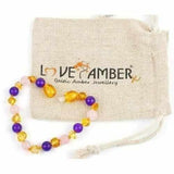 Child Tara Amethyst Purple Rose Quartz Gemstones Baltic Amber Anklet Bracelet Love Amber X