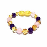 Child Tara Amethyst Purple Rose Quartz Gemstones Baltic Amber Anklet Bracelet Love Amber X