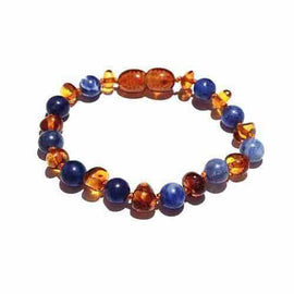 Child Truth Sodalite and Polished Cognac Baltic Amber Anklet Bracelet Love Amber X
