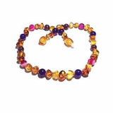 Childs Emily Honey Baltic Amber Amethyst Purple Pink Agate Gemstone Necklace Love Amber X