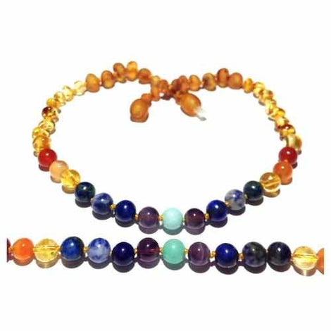 Childs Iris Honey Baltic Amber Beads and Mixed Gemstones Necklace Love Amber X