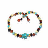 Childs Koopa Blue Turtle Jasper and Polished Rainbow Mixed Baltic Amber Necklace Love Amber X