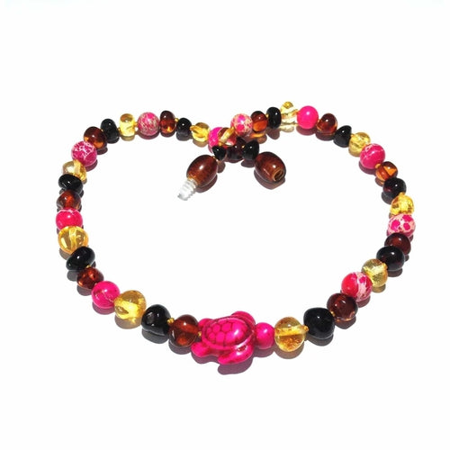Childs Shelly Pink Turtle Jasper Polished Mixed Baltic Amber Necklace Love Amber X Ltd
