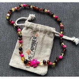 Childs Shelly Turtle Pink Jasper and Polished Rainbow Mixed Baltic Amber Necklace Love Amber X